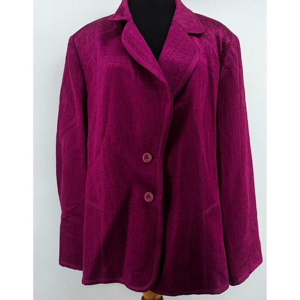 Ellen Tracy Blazer Croc Embossed Button Front Career Jacket Berry color 22